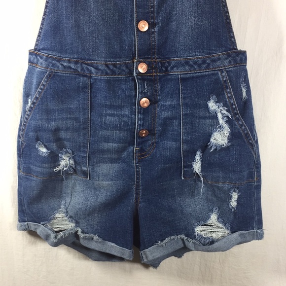 Denim Distressed Shortalls Size L/G  (11-13) - Picture 3 of 7